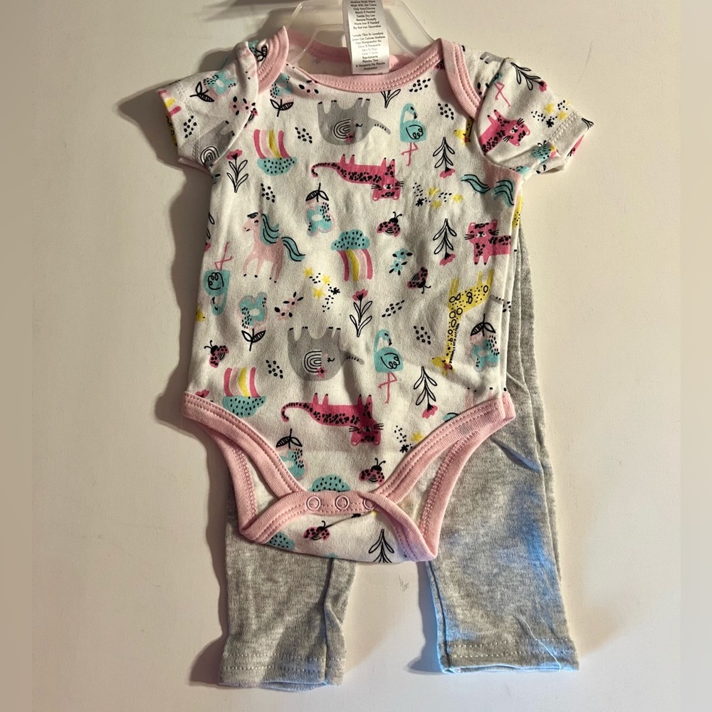 CJP BABY 0-3months 2piece infant girl bodysuit Animal Print pants set Multicolor